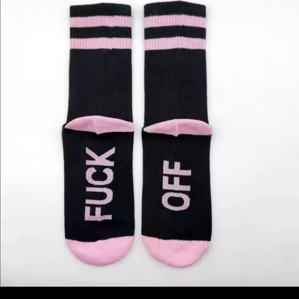 NEW black pink trim F. Off embroidery/print socks